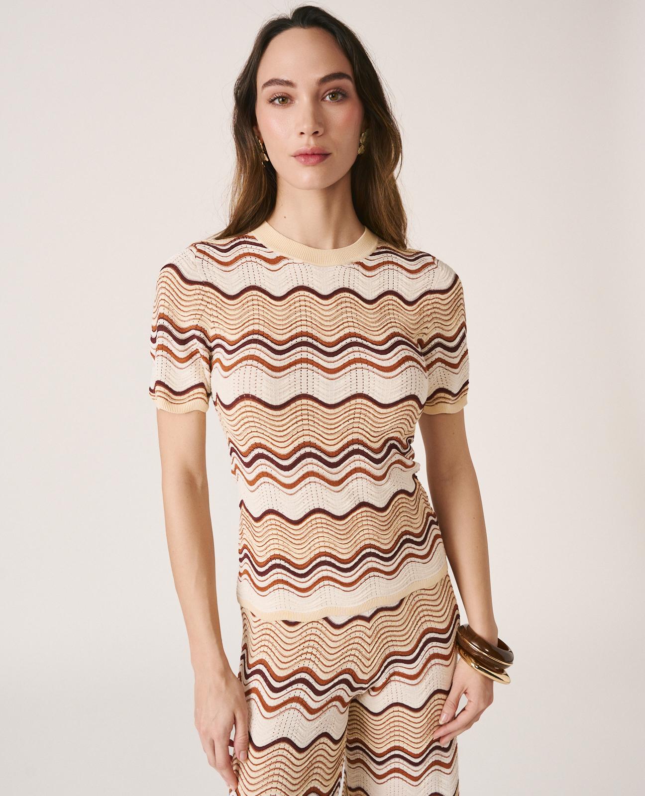 alma-en-pena-buntes-strick-top-mit-geometrie-muster-kurzarm-top image 3
