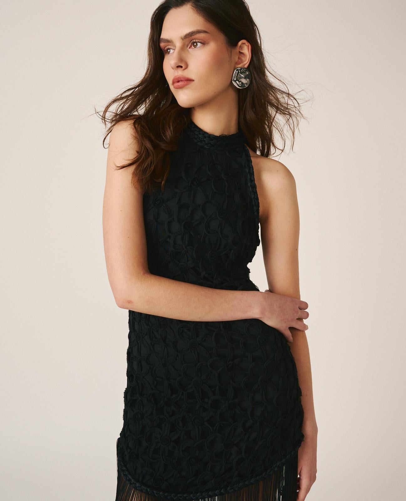 alma-en-pena-fringed-midi-neckholder-kleid-schwarz image 3