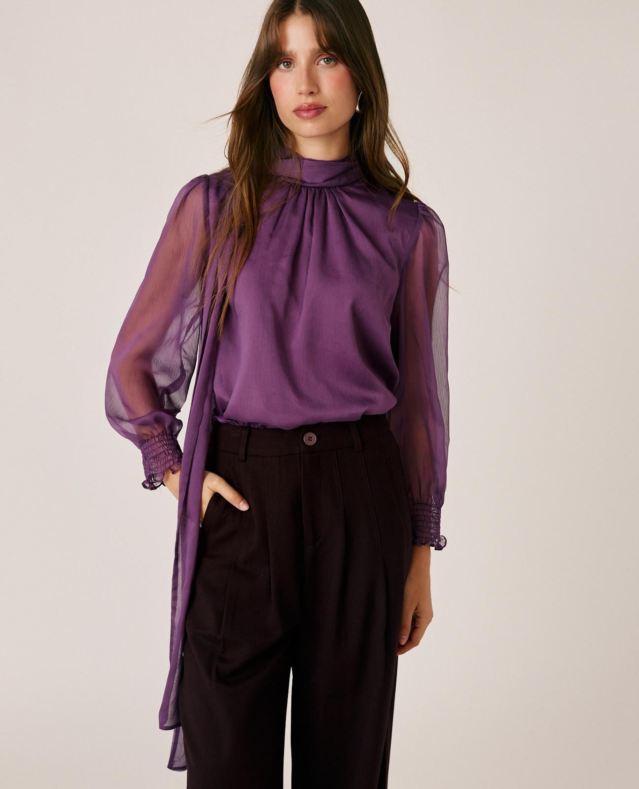 alma-en-pena-chiffon-bluse-mit-schleife-lavendel image 1