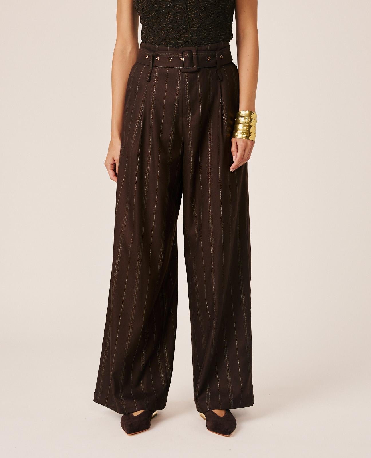 alma-en-pena-twill-stoffhose-mit-nadelstreifen-wide-leg-braun image 3