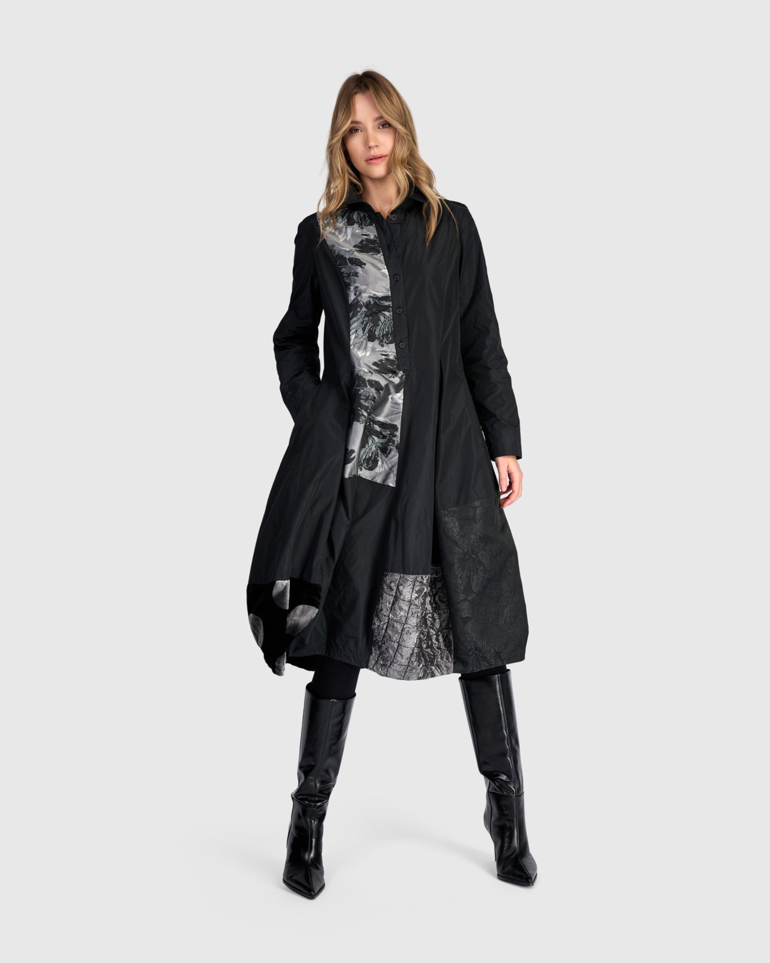 alembika-parlour-swish-shirtdress-black-silver-midi-blusenkleid image 1