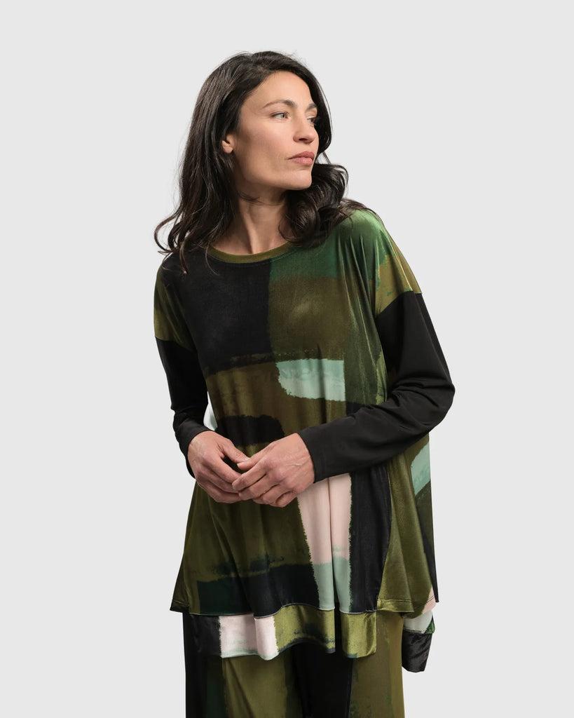 alembika-al-fresco-velvet-trapeze-top-olive image 1