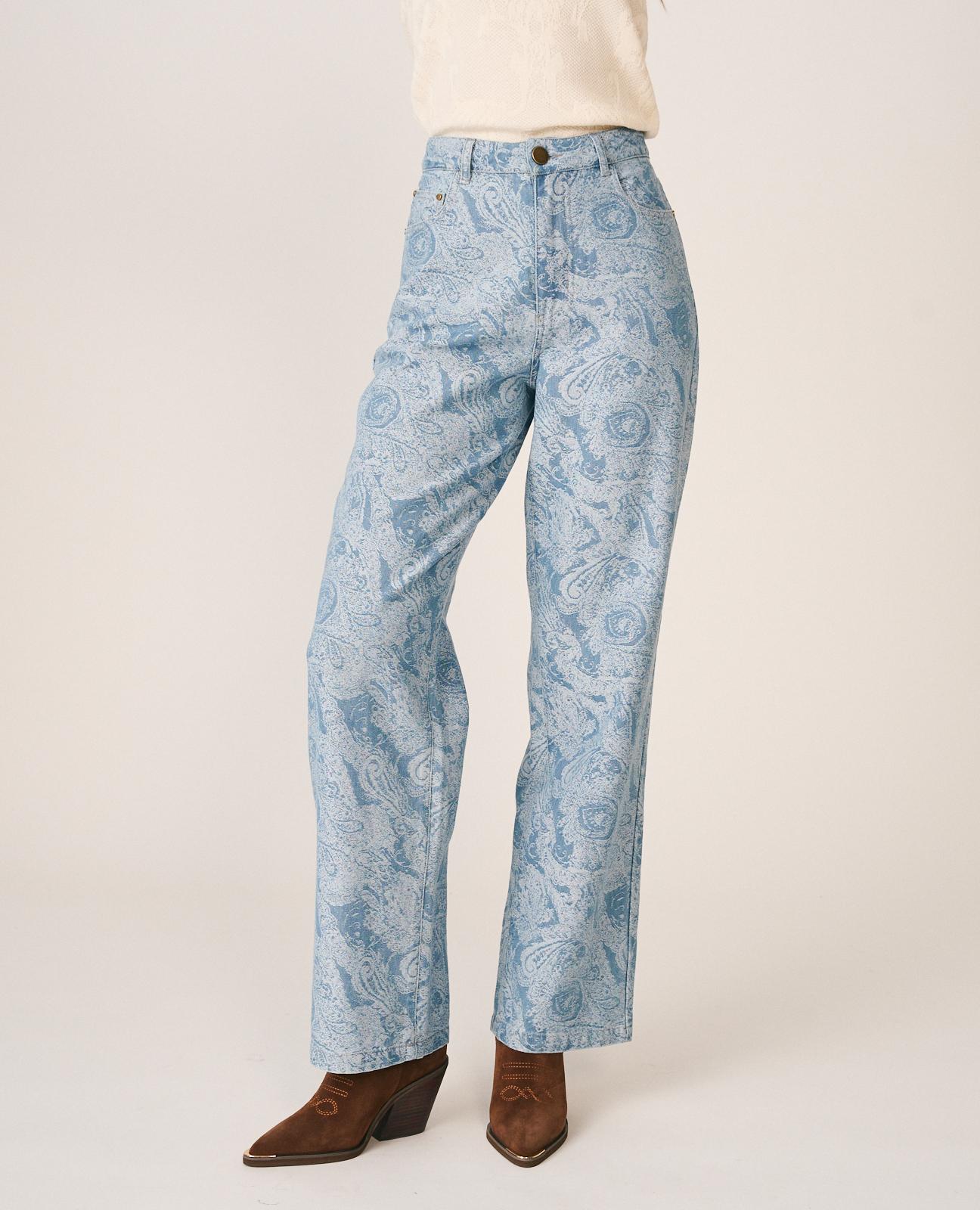 alma-en-pena-paisley-jeans-high-rise-straight-jeans-mit-paisley-jacquard-blau image 2