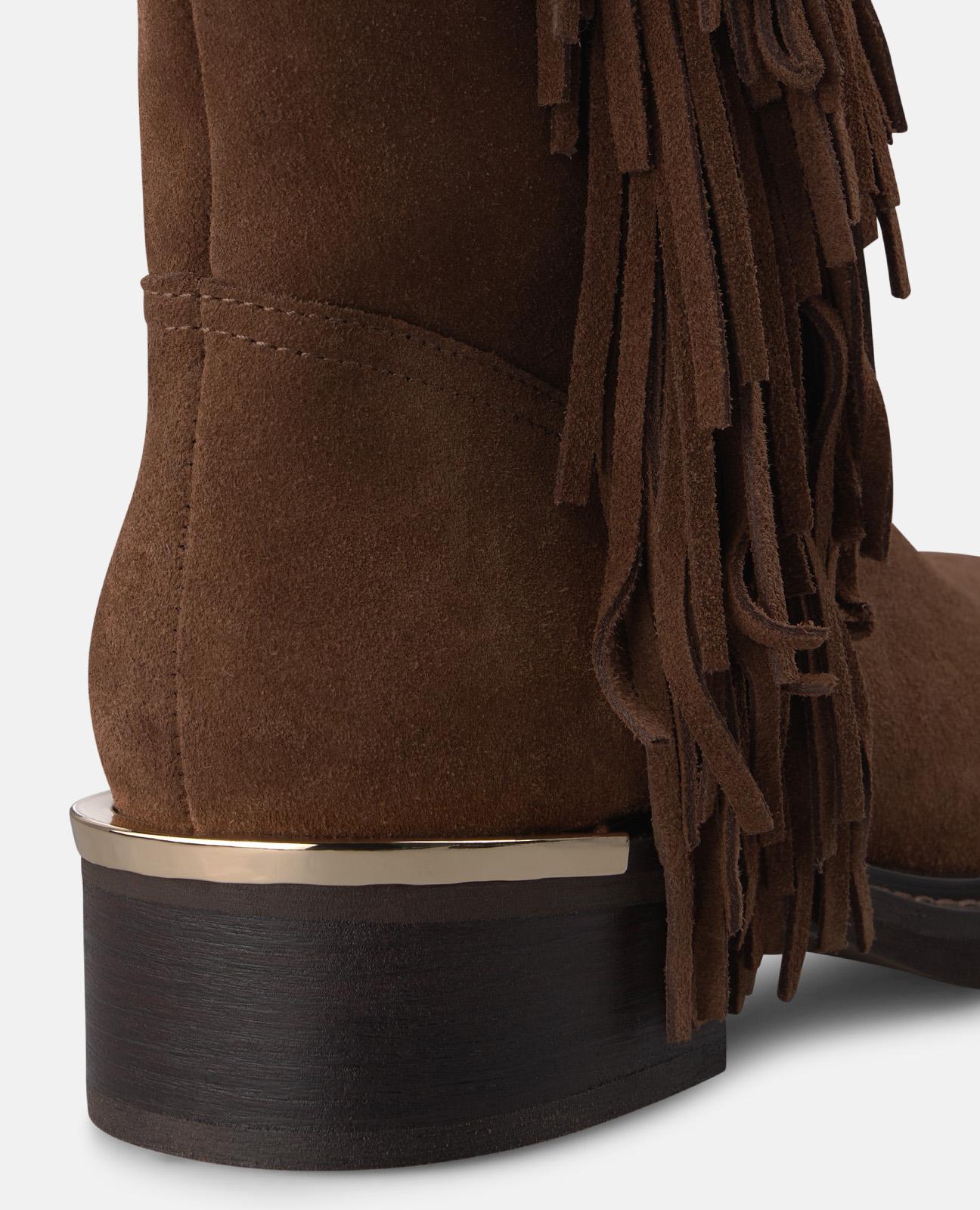 alma-en-pena-lederstiefel-mit-fransen-flache-stiefel-camel-4-cm image 4