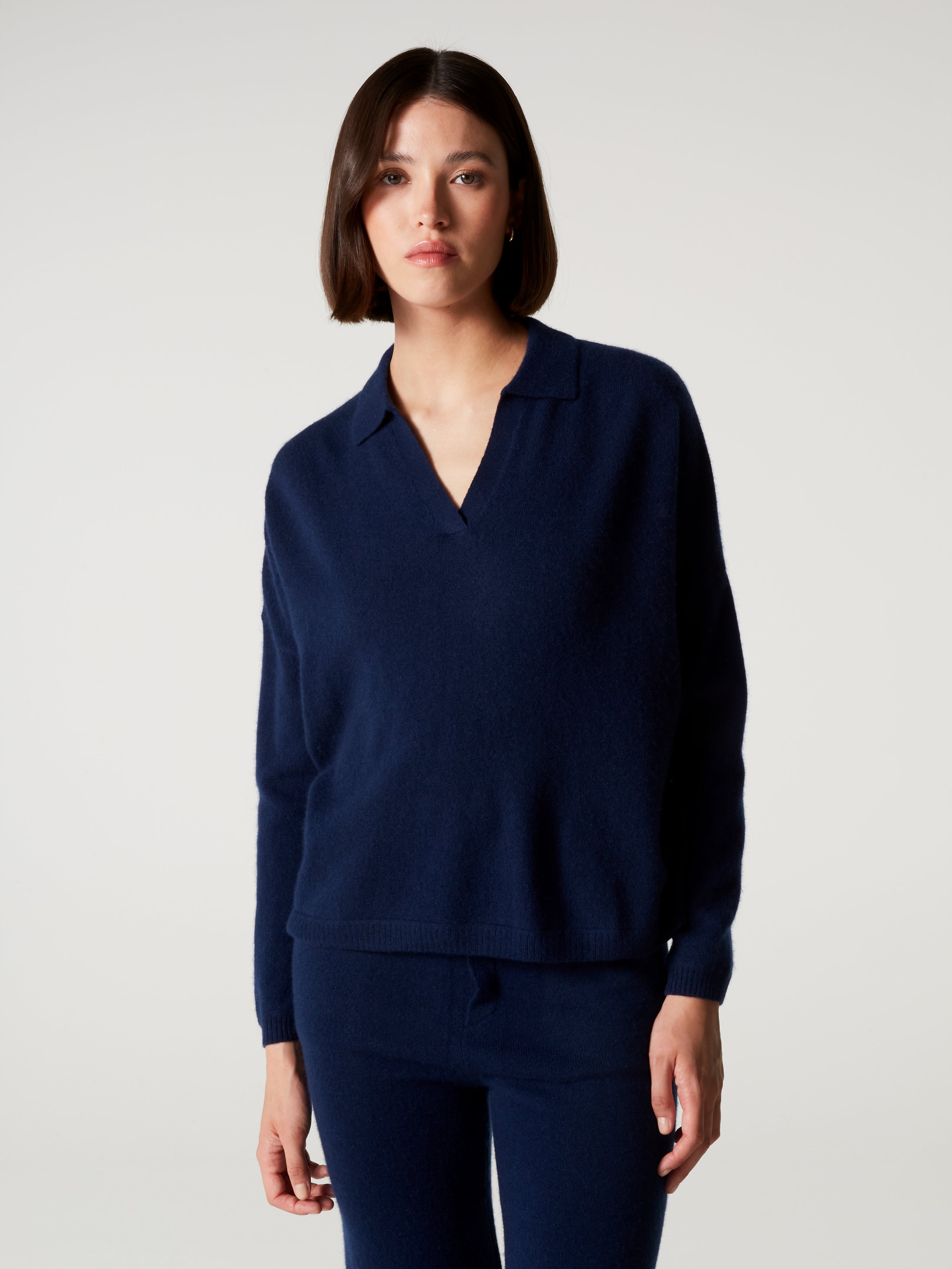 absolut-maya-damen-kaschmir-pullover-polo-kragen-oversize-navy image 1