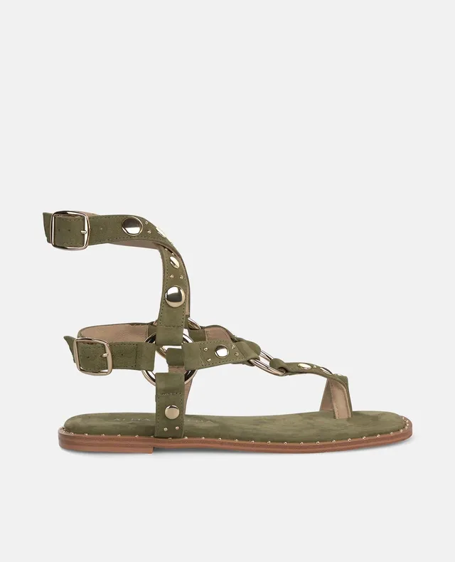 alma-en-pena-zehensteg-sandale-flach-mit-nieten-in-khaki image 1