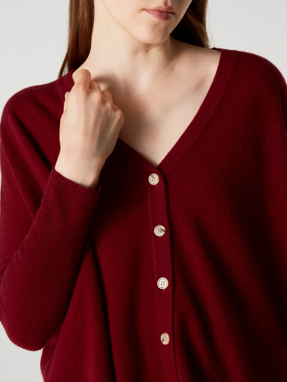 absolut-alison-damen-kaschmir-poncho-cardigan-v-ausschnitt-kirschrot image 1