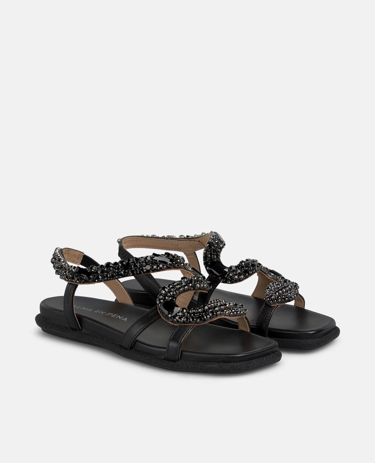 alma-en-pena-flache-snake-sandale-schwarz-mit-strass image 2