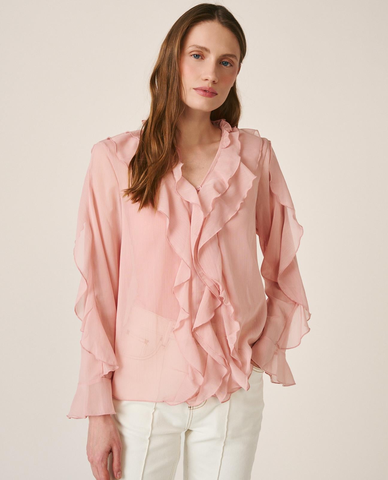 alma-en-pena-bluse-mit-r-schen-rosa-langarm-v-ausschnitt image 5