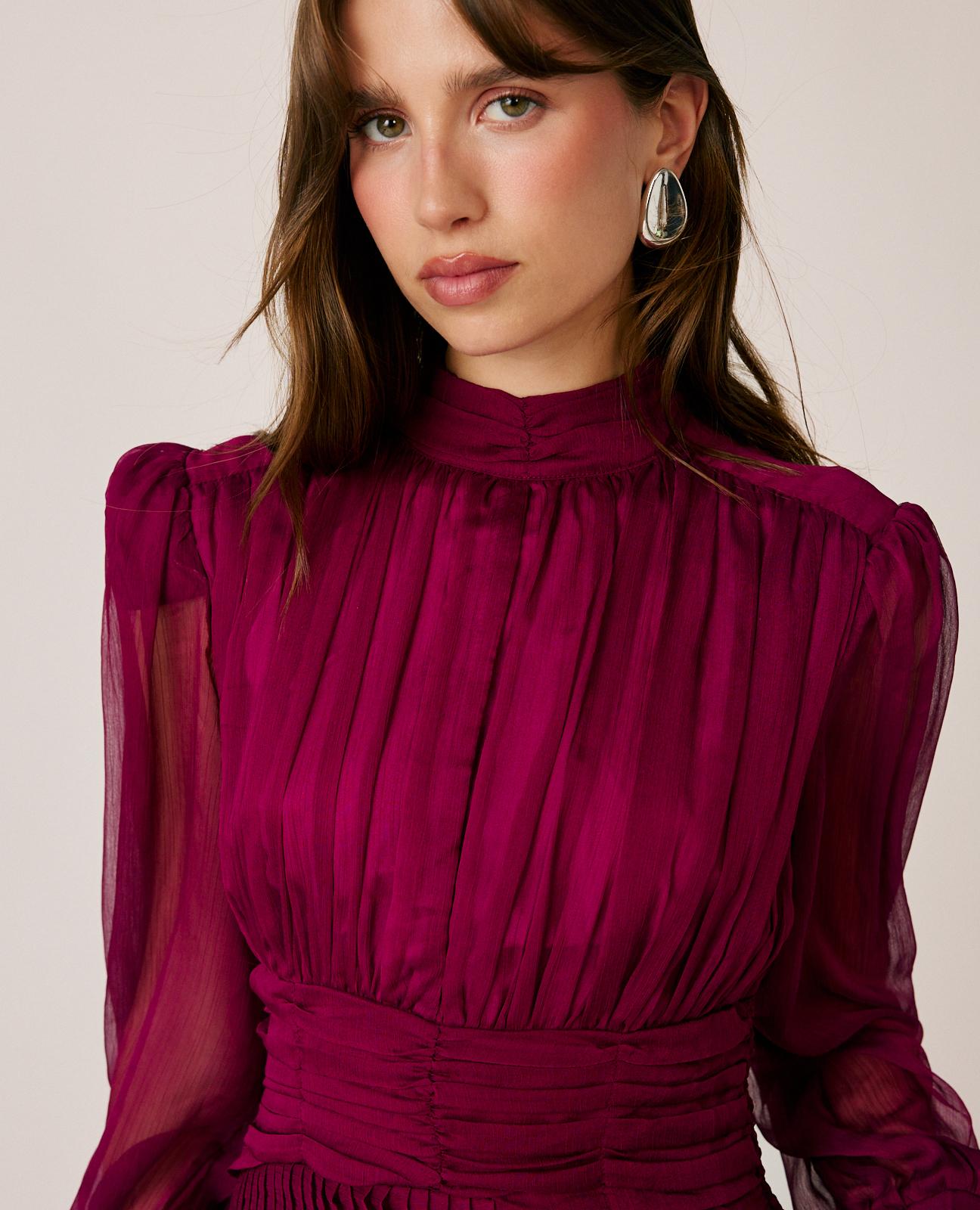 alma-en-pena-long-pleated-chiffon-dress-langes-kleid-rot-mit-plissee image 4