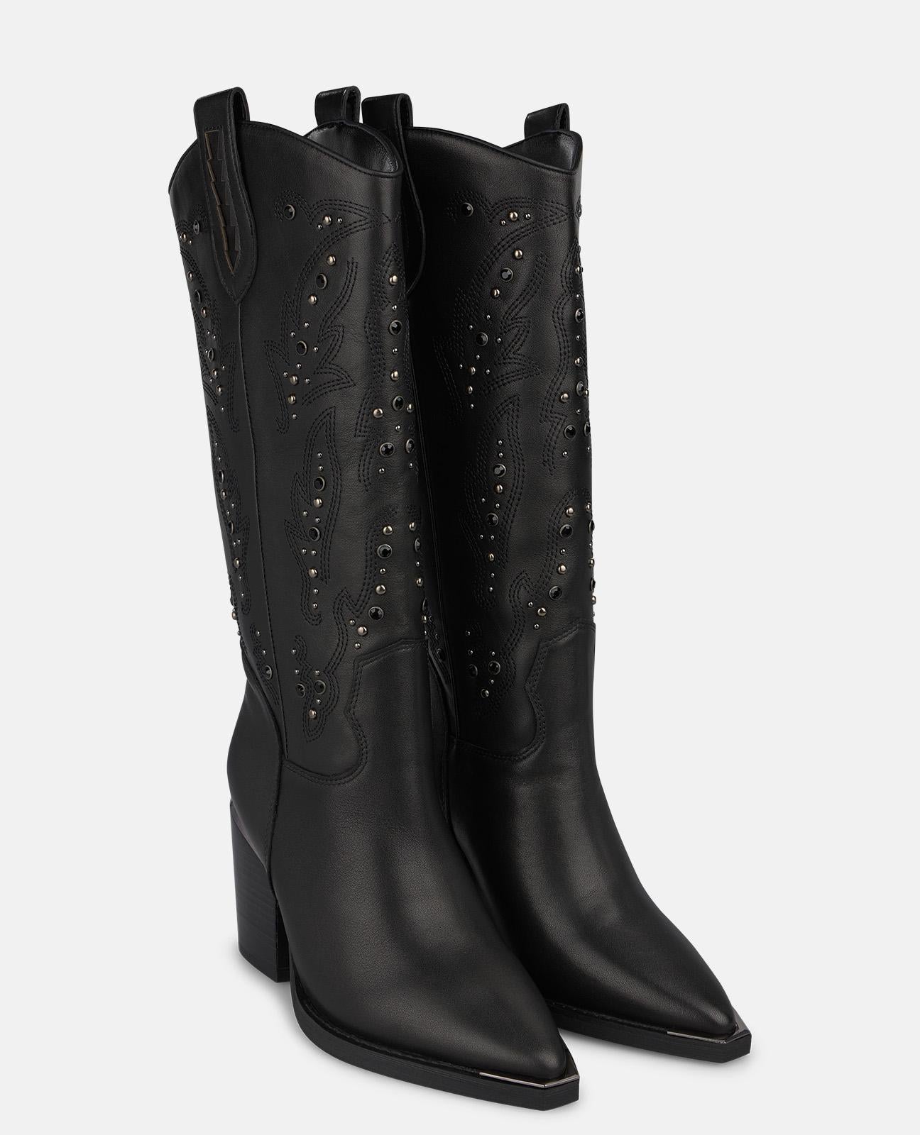 alma-en-pena-napa-leder-cowboystiefel-schwarz-kniehohe-boots-7-5-cm-blockabsatz- image 2