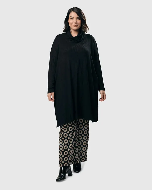 alembika-cowl-waffle-tunic-black-damen-tunika-wasserfall image 1