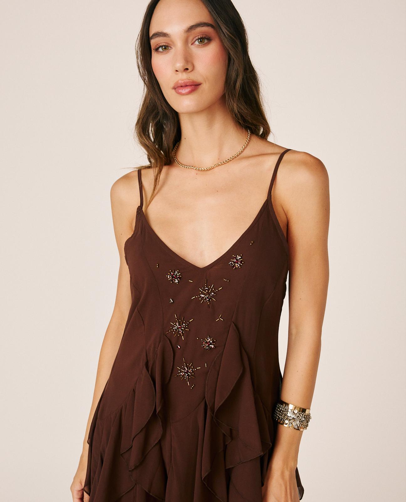 alma-en-pena-alfa-64463-midi-kleid-mit-r-schen-v-ausschnitt-braun image 8