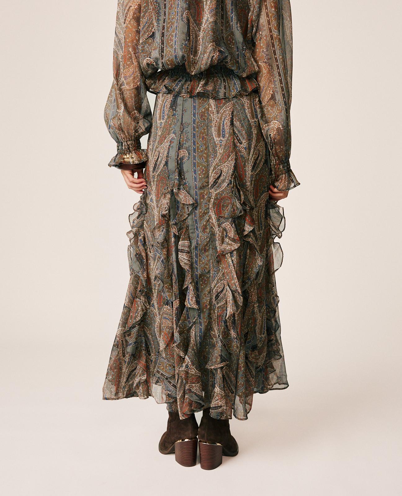 alma-en-pena-long-paisley-skirt-damen-chiffon-rock-grau image 6