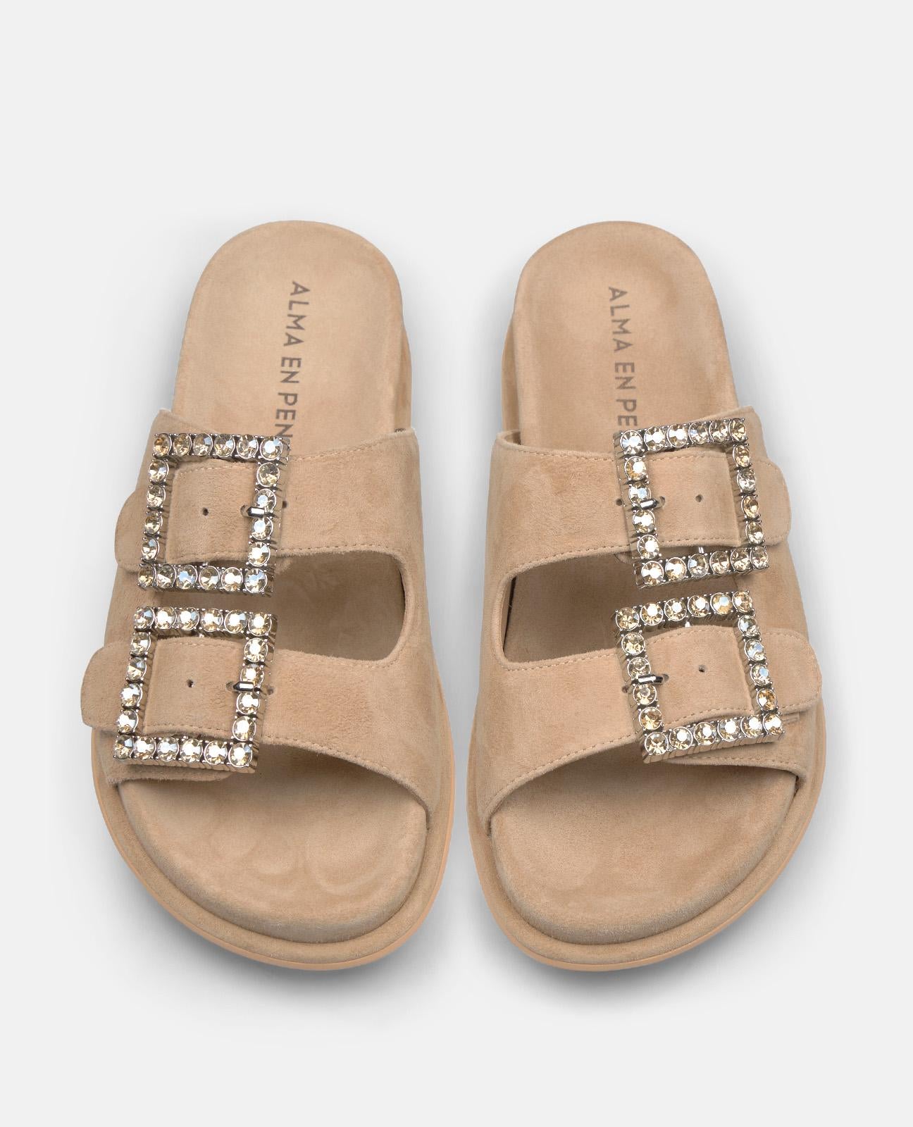 alma-en-pena-comfort-flache-sandalen-arena-mit-strass-schnallen-2-cm image 4