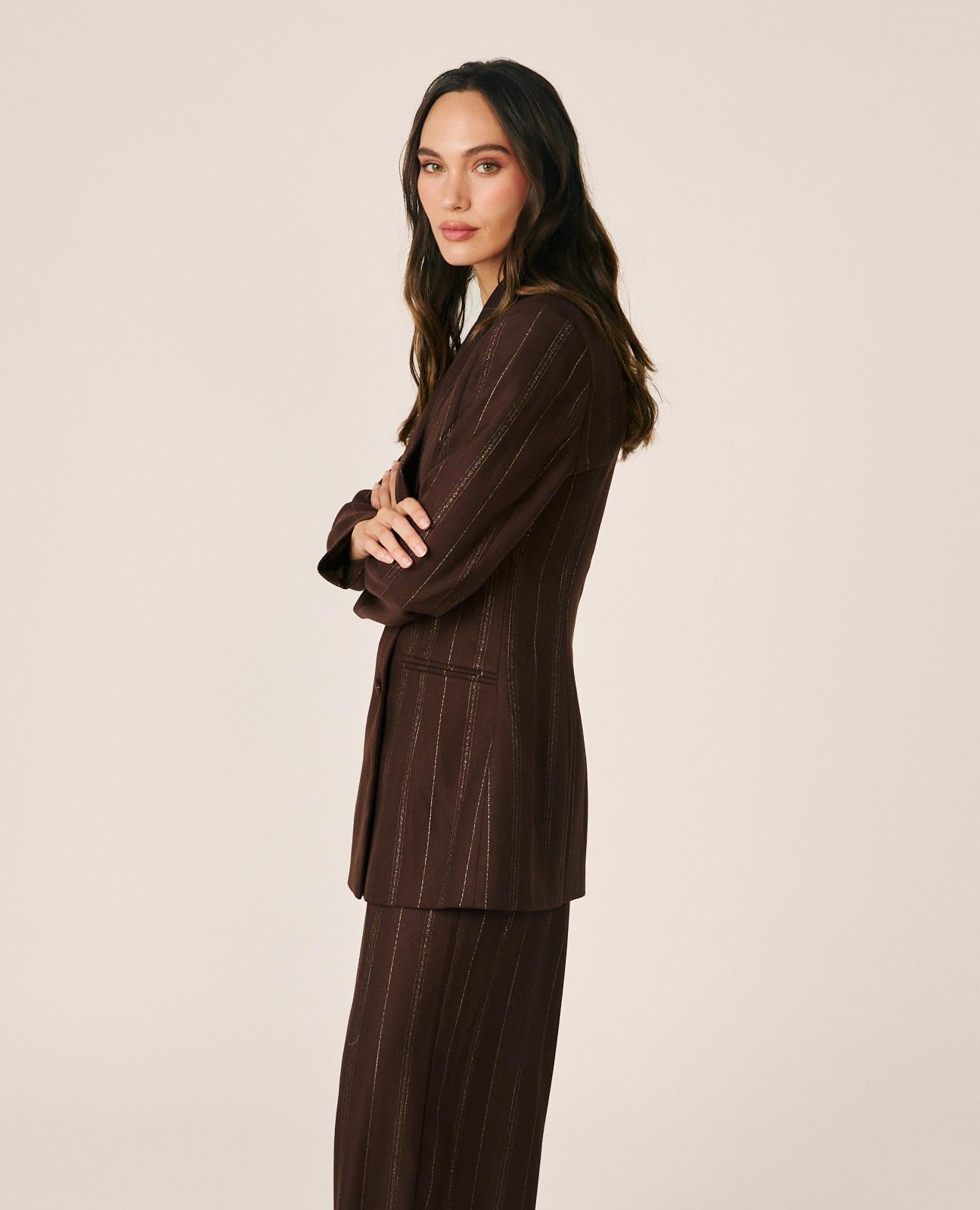 alma-en-pena-striped-twill-blazer-zweireihiger-damenblazer-braun-nadelstreifen image 3