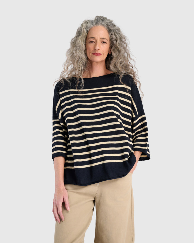 alembika-carolina-relaxed-sweater-navy-cream-pullover image 1