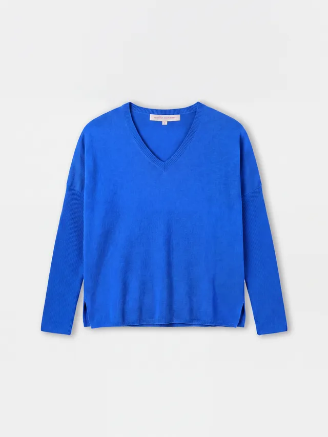 absolut-camille-poncho-pull-damen-100-kaschmir-2-f-dig-v-ausschnitt-kobaltblau image 1