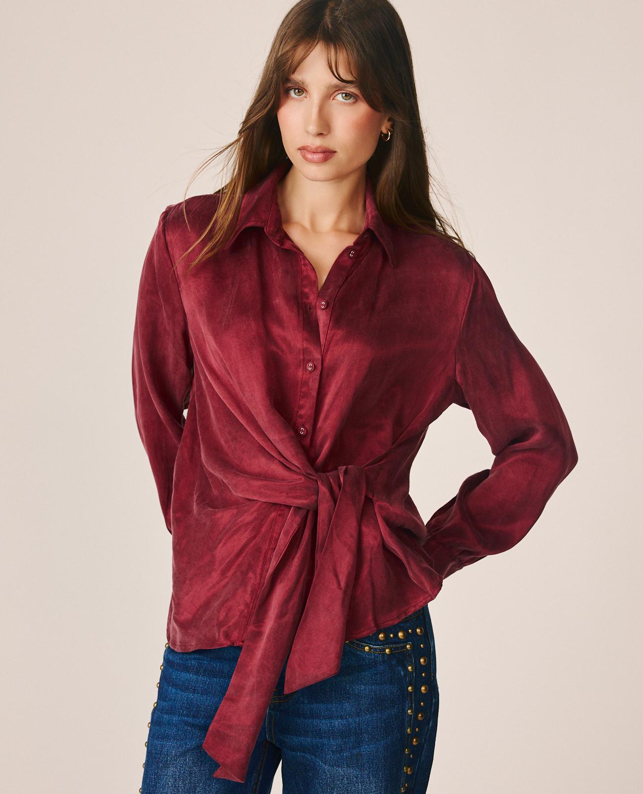 alma-en-pena-satin-shirt-style-bluse-bordeaux-lyocell image 3