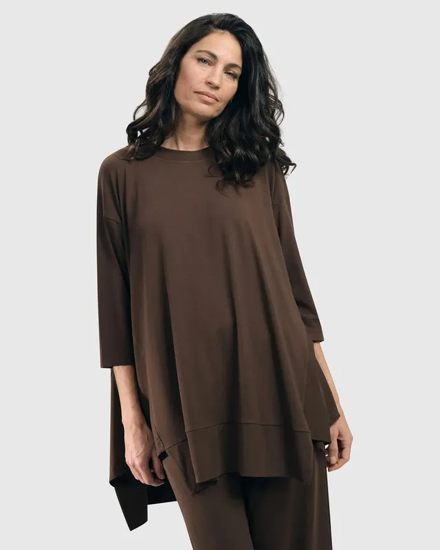 alembika-essential-oversized-trapeze-top-coffee-damen-jersey-tunika image 1