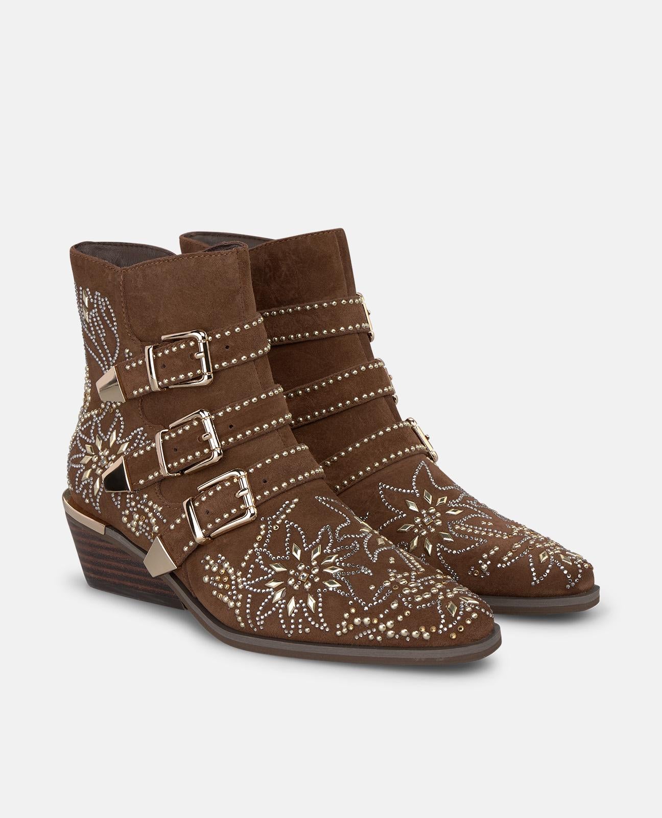alma-en-pena-suede-ankle-boots-damen-stiefeletten-camel-strass-4-5cm image 2