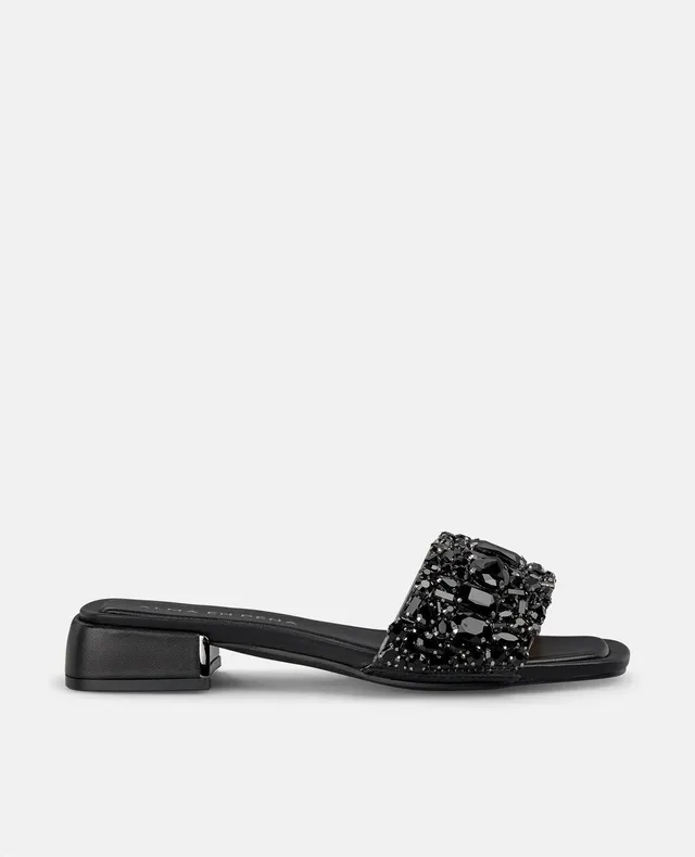 alma-en-pena-54108-flache-sandale-mit-strass-schwarz-eckige-zehe-3-5-cm-absatz image 1