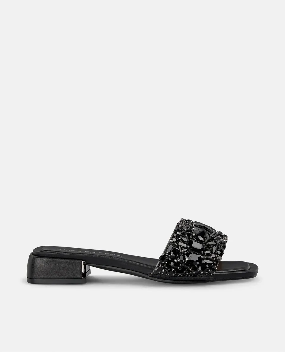 alma-en-pena-54108-flache-sandale-mit-strass-schwarz-eckige-zehe-3-5-cm-absatz image 1