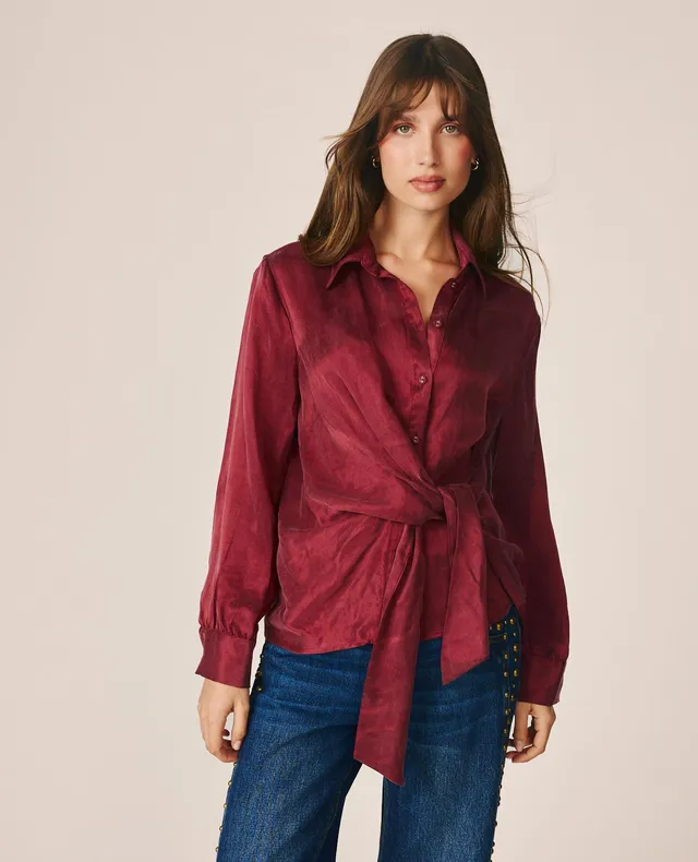 alma-en-pena-satin-shirt-style-bluse-bordeaux-lyocell image 1