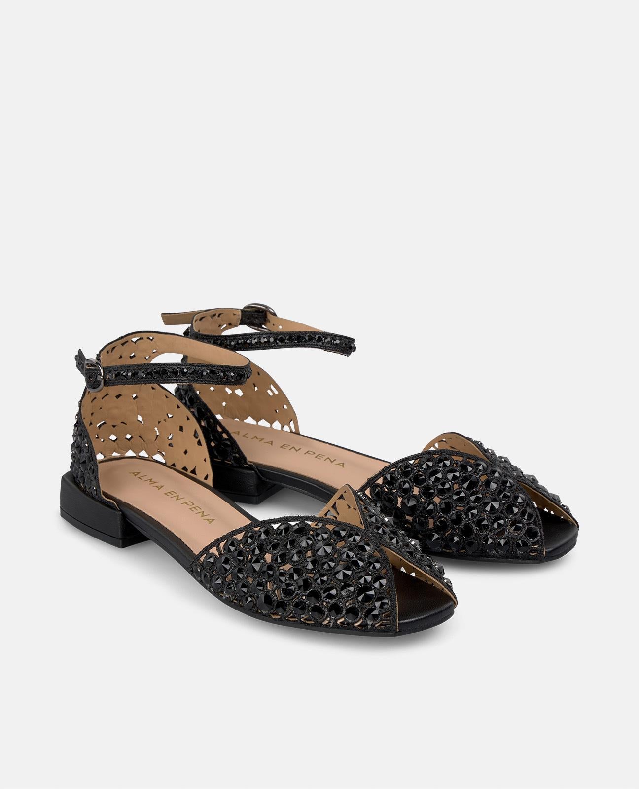alma-en-pena-bracelet-flache-sandalen-schwarz-mit-strass-2-3-cm image 2