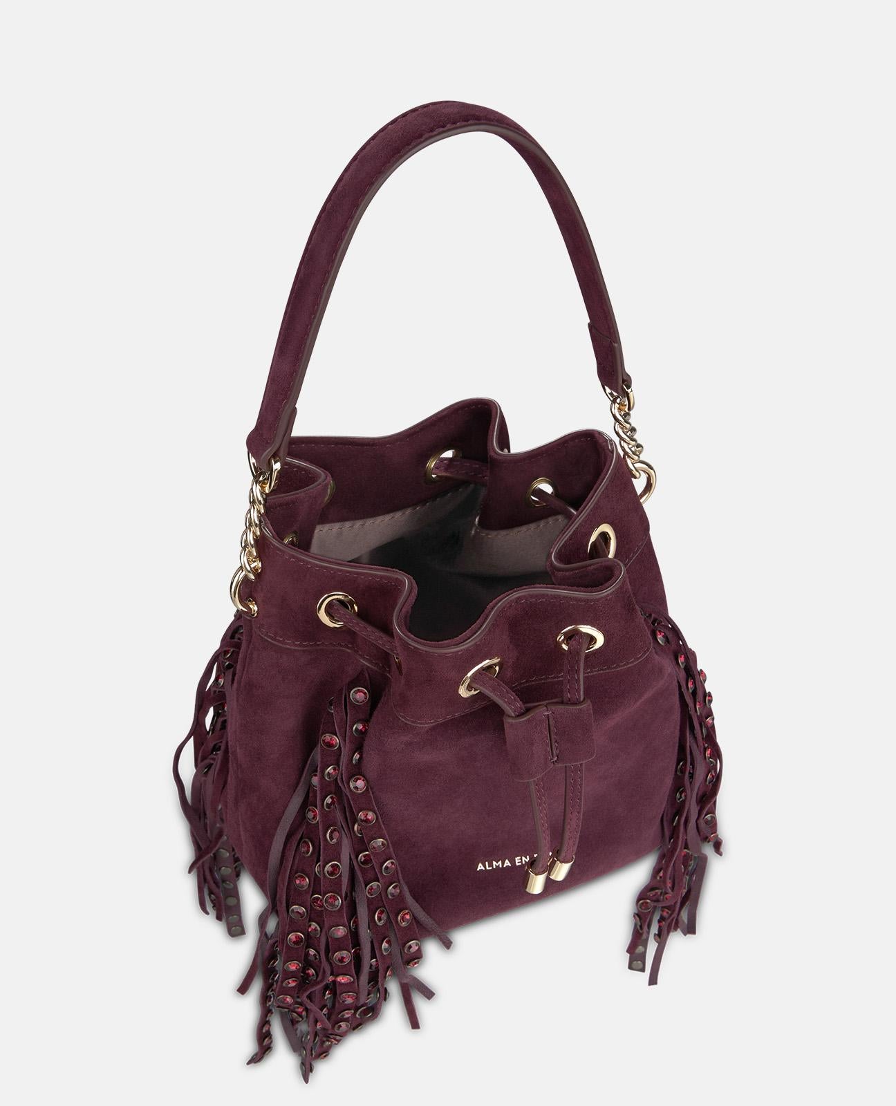 alma-en-pena-candy-bag-aus-veloursleder-mit-fransen-bordeaux image 6