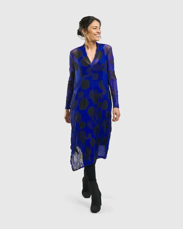 alembika-ladybug-a-linien-kleid-royalblau-mit-punkten-midikleid image 1