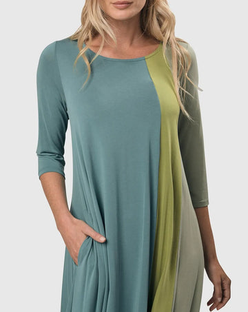 alembika-tricolor-trapeze-maxi-dress-teal-celery-jerseykleid image 7