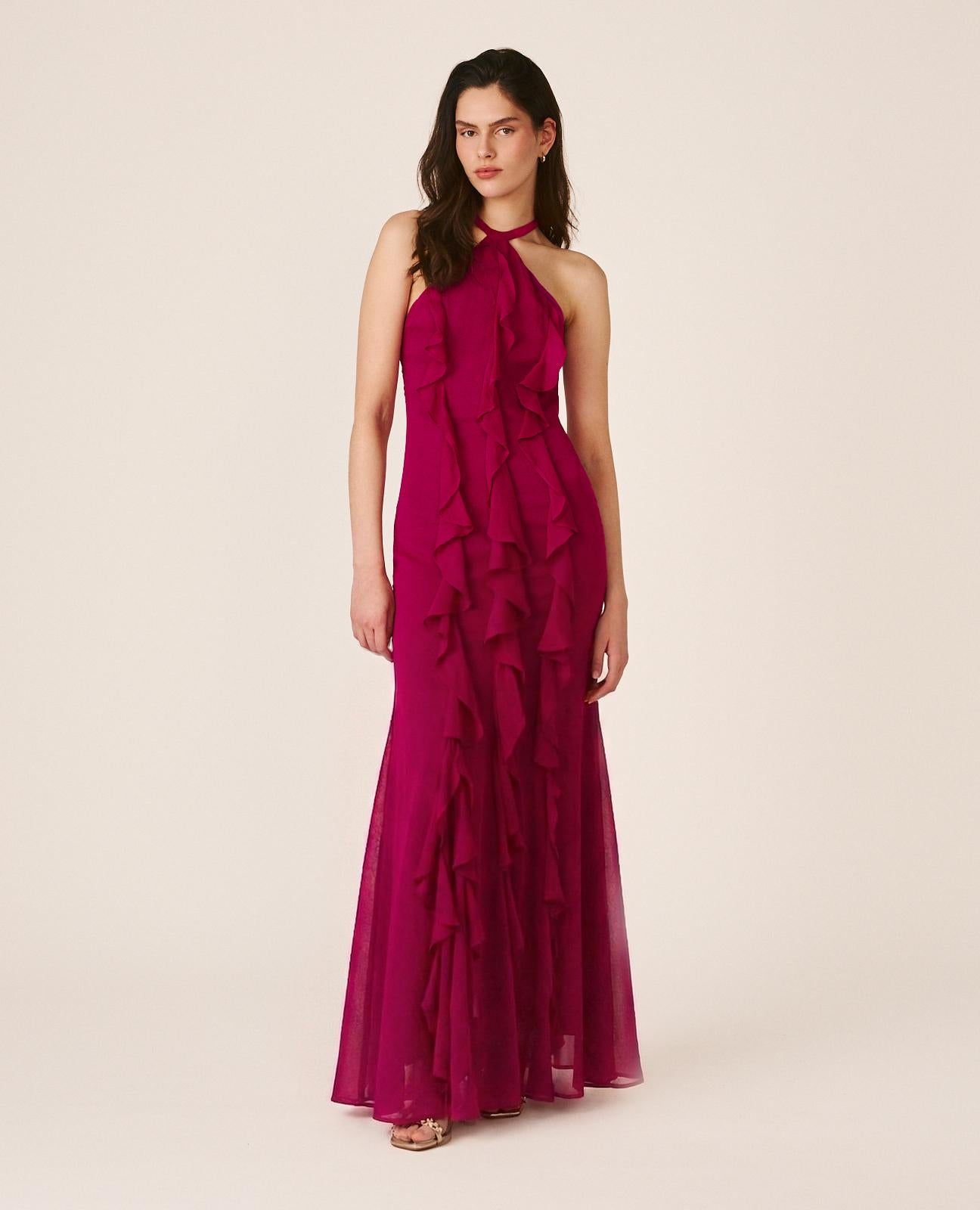 alma-en-pena-maxikleid-fuchsia-mit-neckholder-und-r-schen image 2