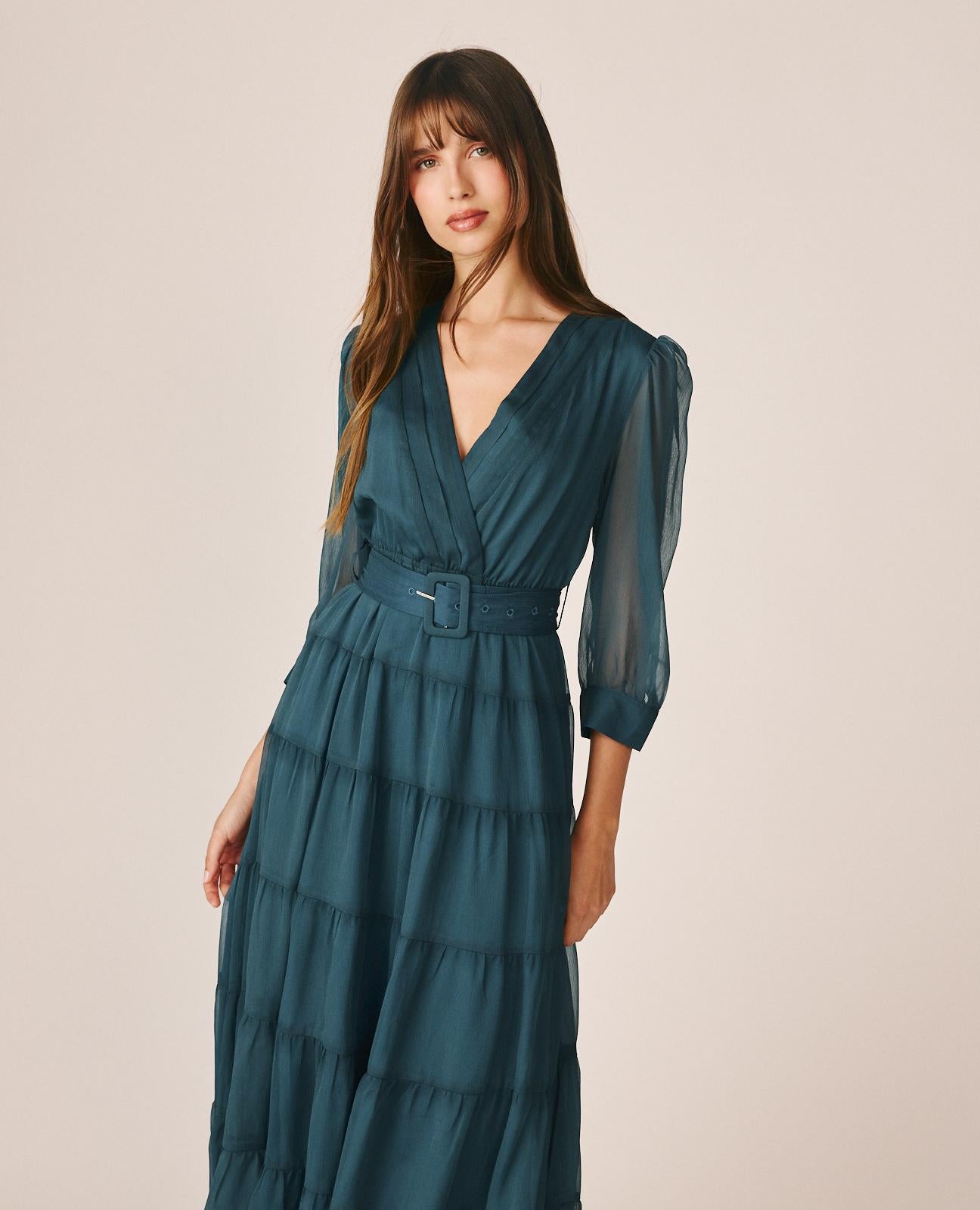 alma-en-pena-midi-kleid-chiffon-wickelausschnitt-petrol image 2