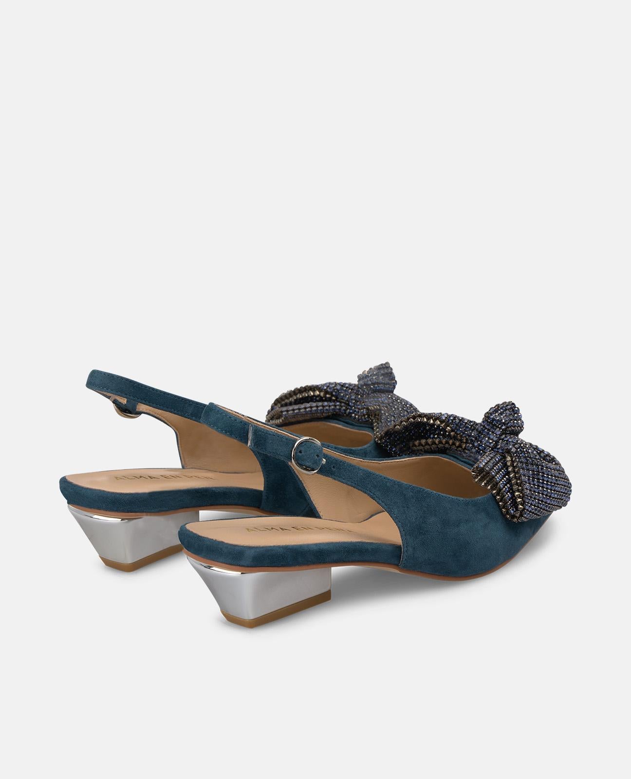 alma-en-pena-slingpumps-blau-mit-schleife-spitze-kappe-5-cm-blockabsatz image 3