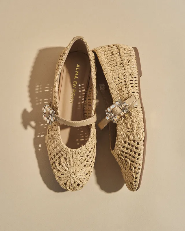 alma-en-pena-rafia-ballerina-spitze-ballerinas-mit-schmuck-schnalle-beige image 1