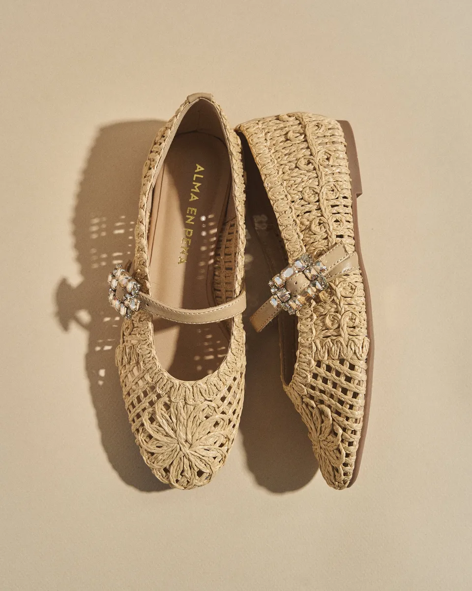 alma-en-pena-rafia-ballerina-spitze-ballerinas-mit-schmuck-schnalle-beige image 1