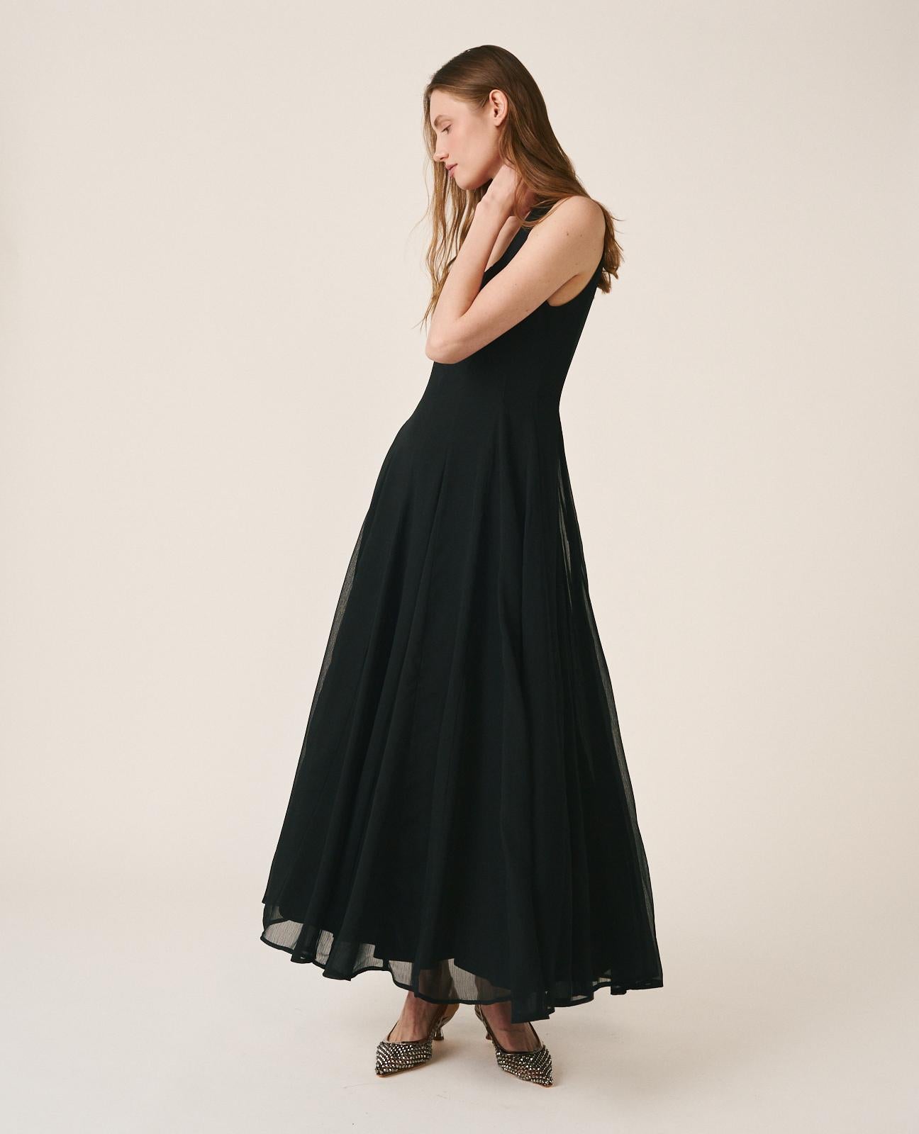 alma-en-pena-midi-chiffonkleid-schwarz-a-linie image 5