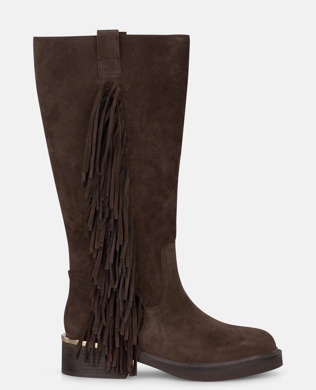 alma-en-pena-leather-boots-with-fringe-flache-lederstiefel-braun-4-cm image 2