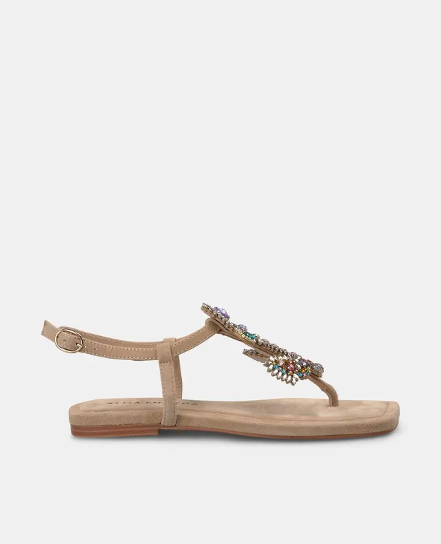 alma-en-pena-flache-riemchen-sandale-arena-sea-strass-1-cm image 1