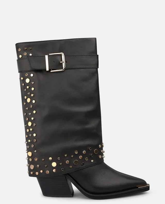 alma-en-pena-leder-boots-schwarz-mit-nieten-cowboy-heel-boots-8-cm-blockabsatz image 1