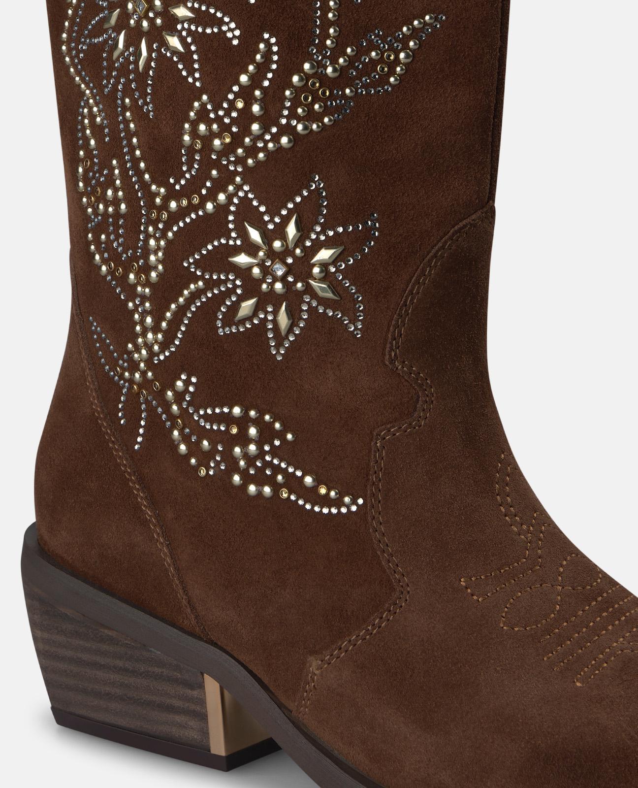 alma-en-pena-floral-suede-cowboy-boots-damen-kniehoch-camel-mit-stickerei image 5