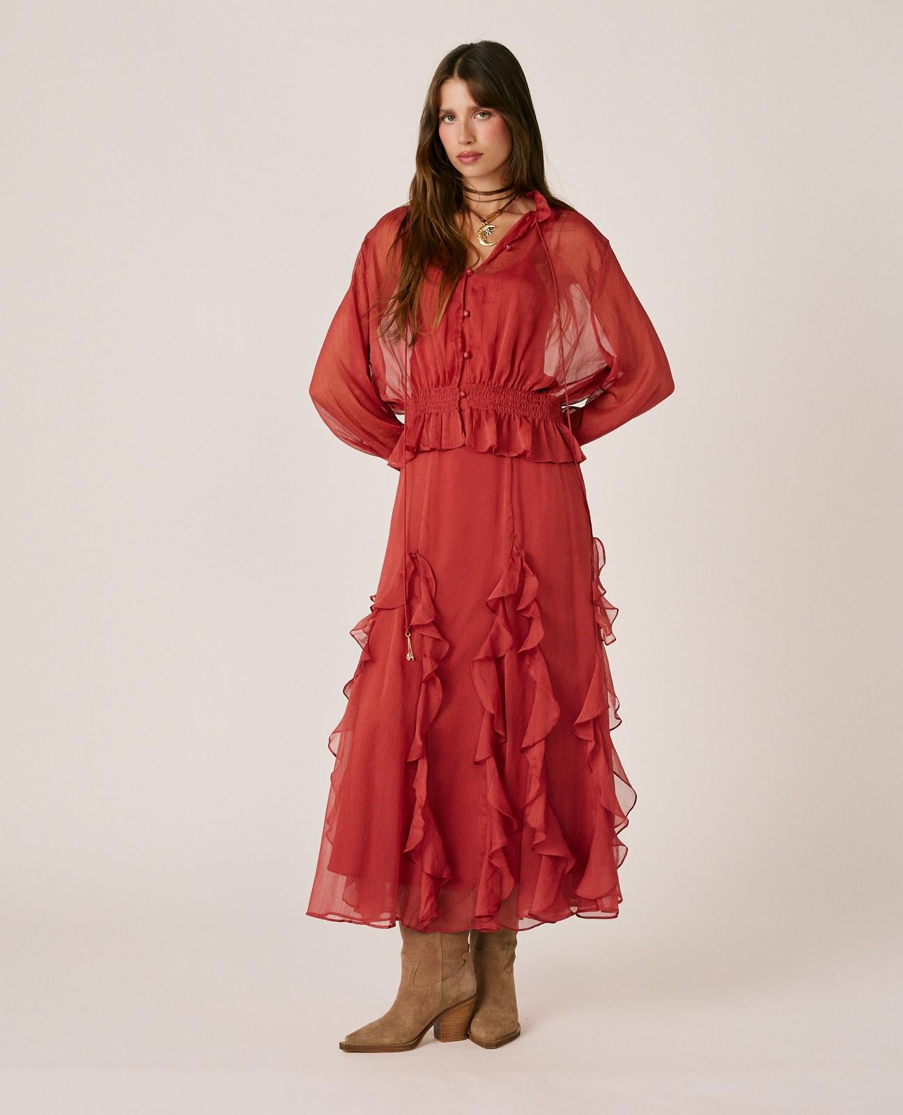 alma-en-pena-chiffon-maxirock-mit-r-schen-rosa image 2