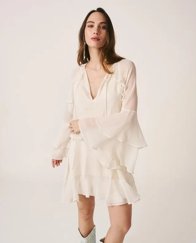 alma-en-pena-minikleid-aus-chiffon-mit-trompeten-rmeln-wei image 1