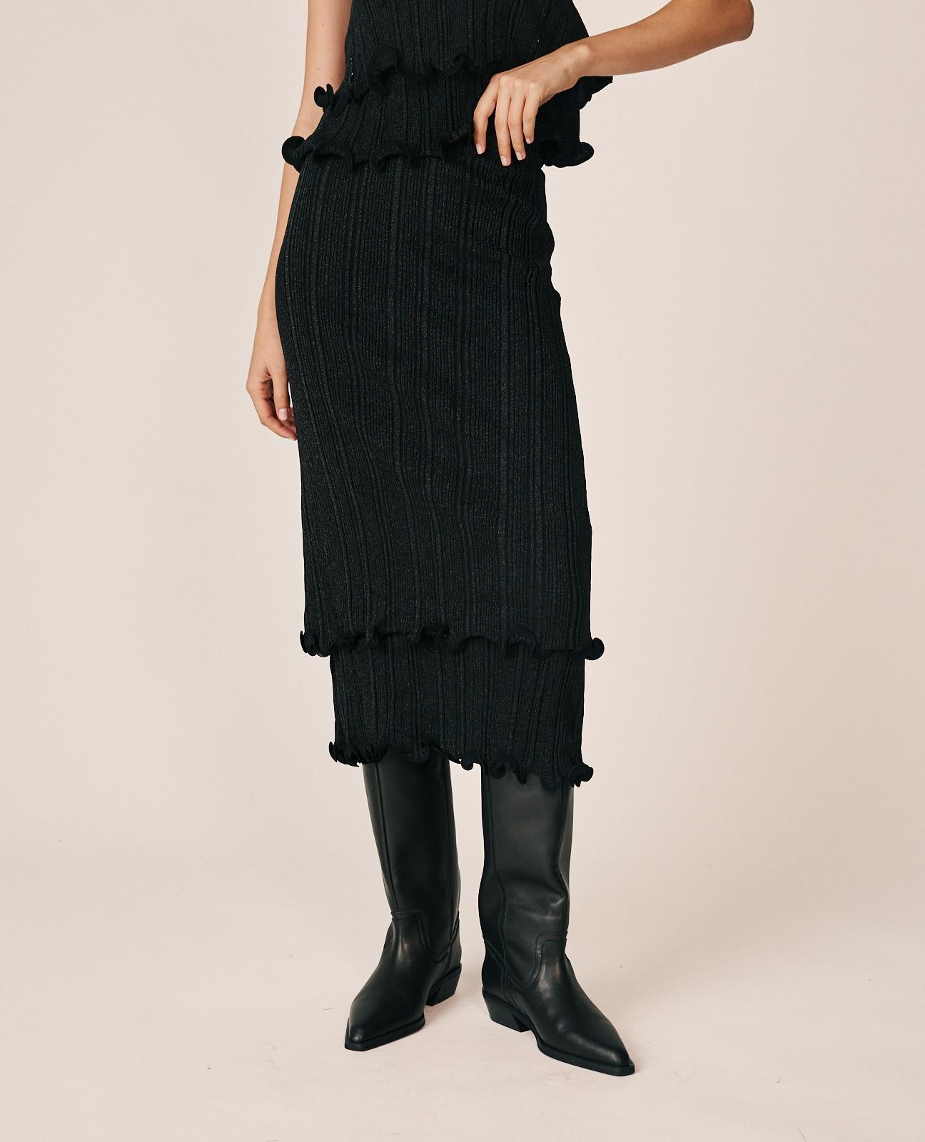 alma-en-pena-strick-midirock-schwarz-glitzer-mit-wellen-saum image 3
