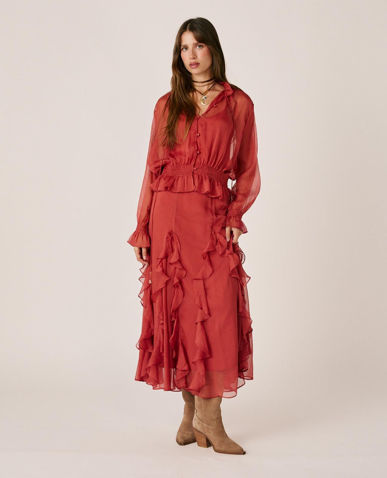 alma-en-pena-chiffon-maxirock-mit-r-schen-rosa image 1