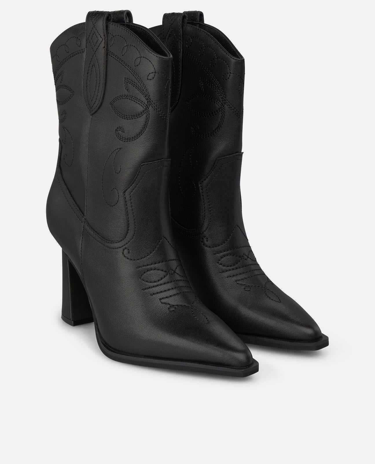 alma-en-pena-cowboy-stiefelette-leder-stickerei-9-cm-blockabsatz-schwarz image 2