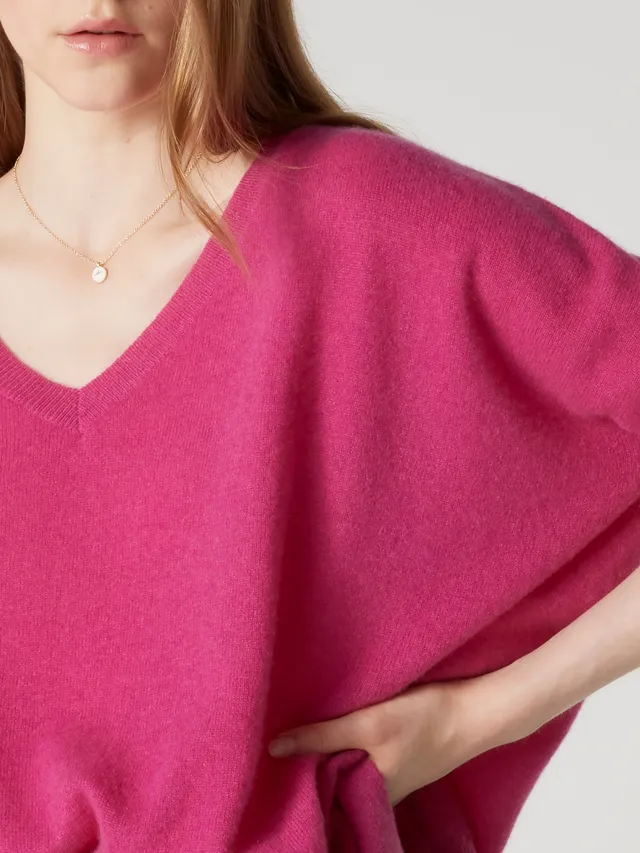 absolut-kate-damen-kaschmir-poncho-pullover-v-ausschnitt-himbeer-melange image 1