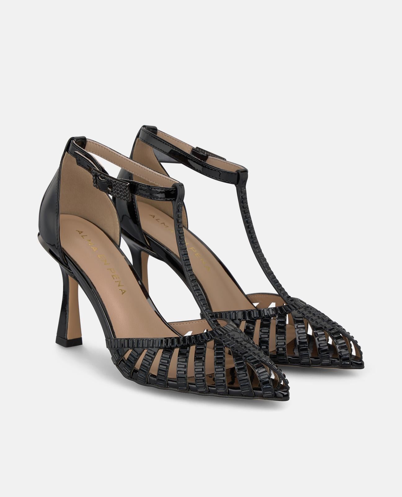 alma-en-pena-schwarze-mirror-abendpumps-mit-riemen-8-cm-absatz image 2