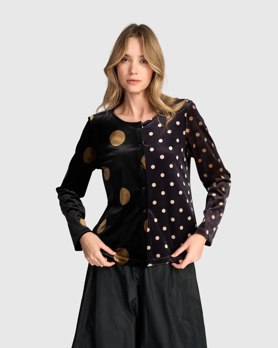 alembika-andromeda-velvet-cardigan-strickjacke-black-gold-dot image 1